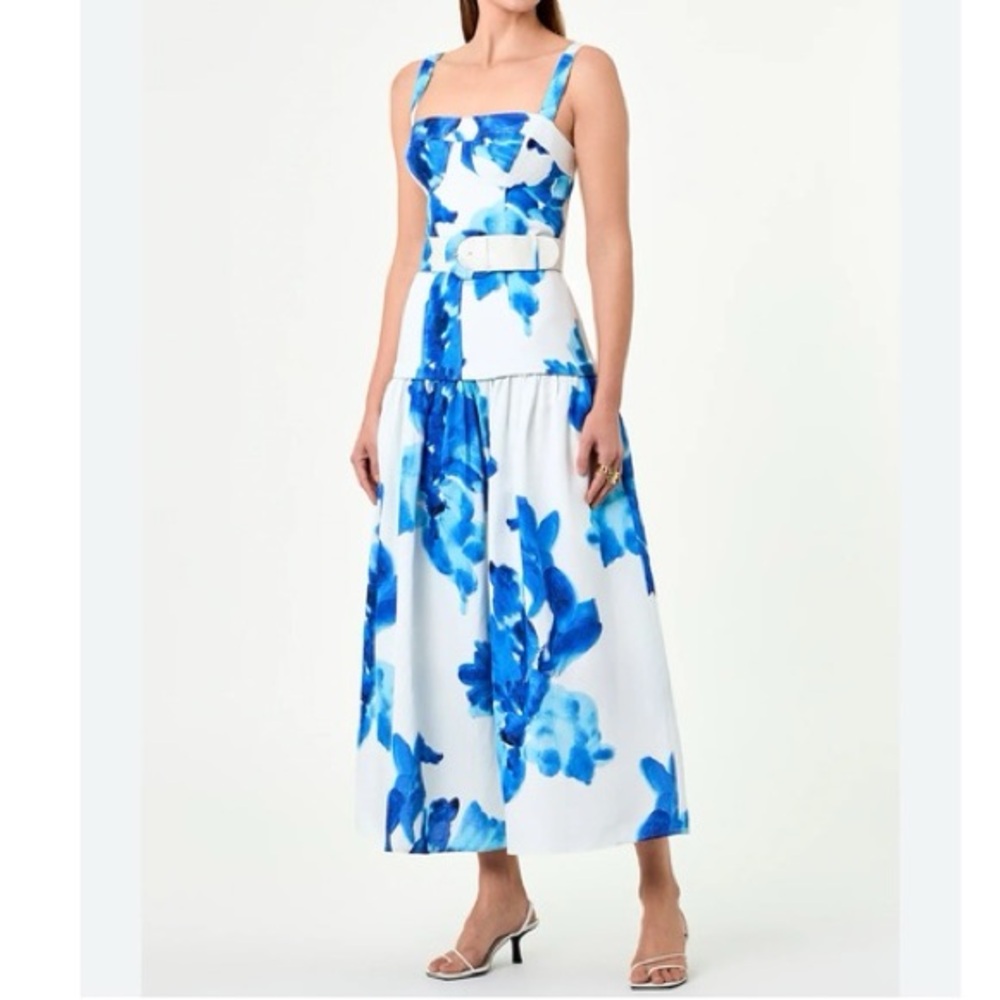NICHOLAS Linen Blend Lidia Bustier Drop Waist Dress